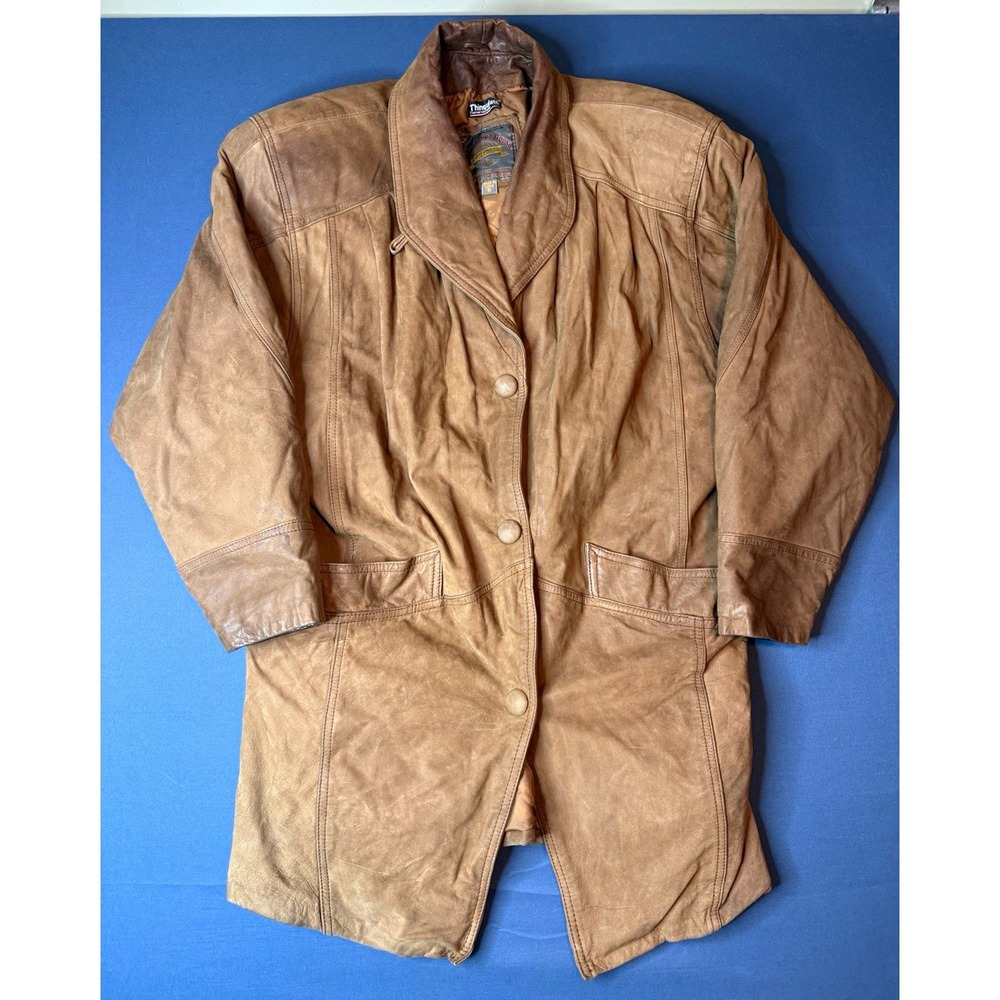 Adventure Bound Men's S Brown Leather Thinsulate Lined Long Coat Jacket Pockets